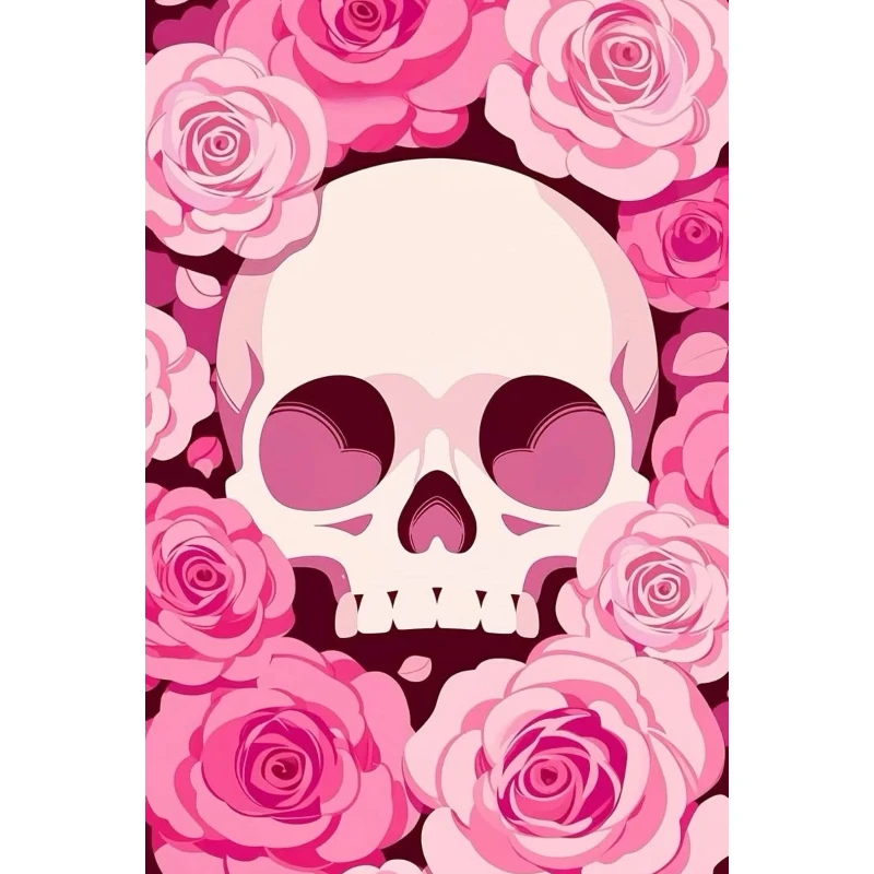 Resin Art Rose - DIY-Diamantbild mit rosa Rosen und Totenkopf,