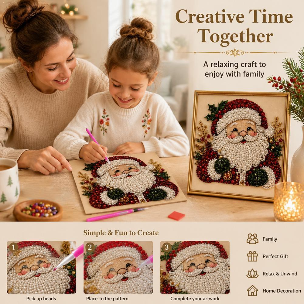 Resin Art Work - Weihnachtsmann Perlen-Kunst DIY-Set Gerahmte Perlen-Stickerei Wanddekoration