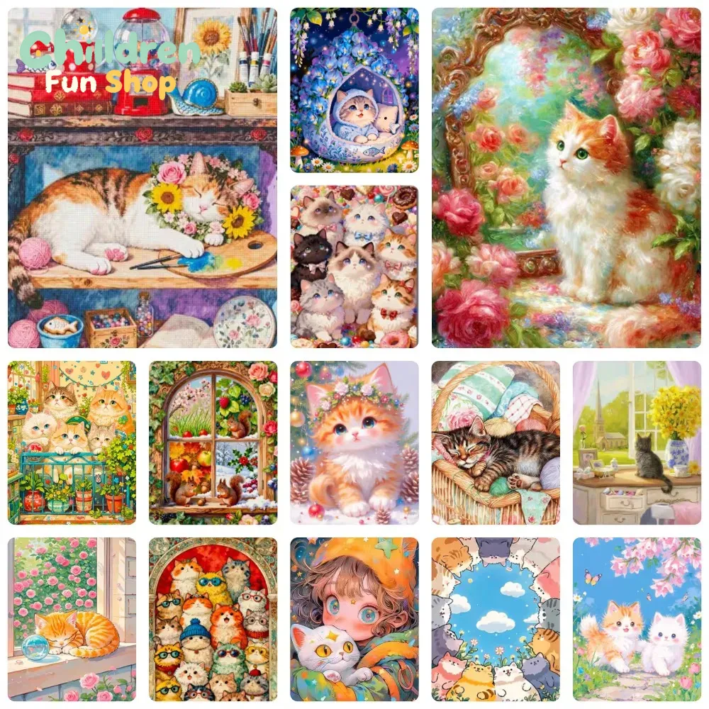 Resin Art Work - Diamantmalerei, hübsches, flauschiges Kätzchen, Rosenblumenmuster, Mosaik,